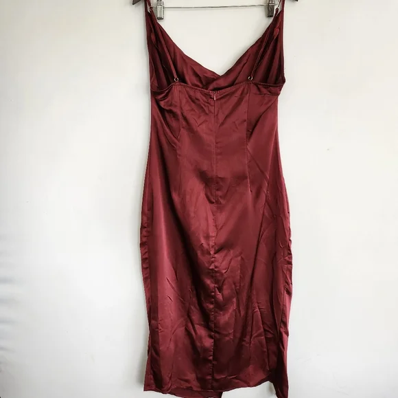 PrettyLittleThing Burgundy Satin Midi Slip Dress size 12 - Picture 11 of 12